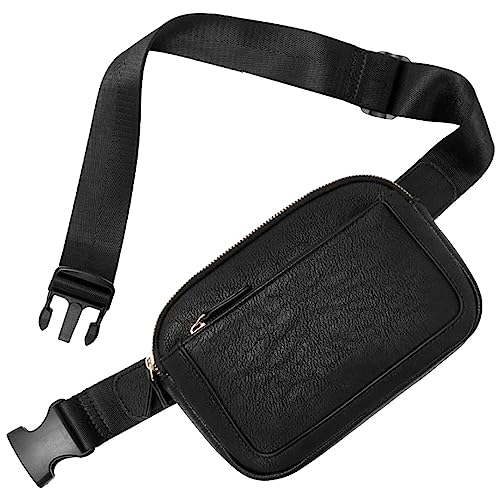 Gürteltasche für Damen, überall Crossbody, Hüfttasche, verstellbarer Riemen, veganes Leder, schlanke Bauchtasche für Damen, Schwarz , Einheitsgröße von Generisch