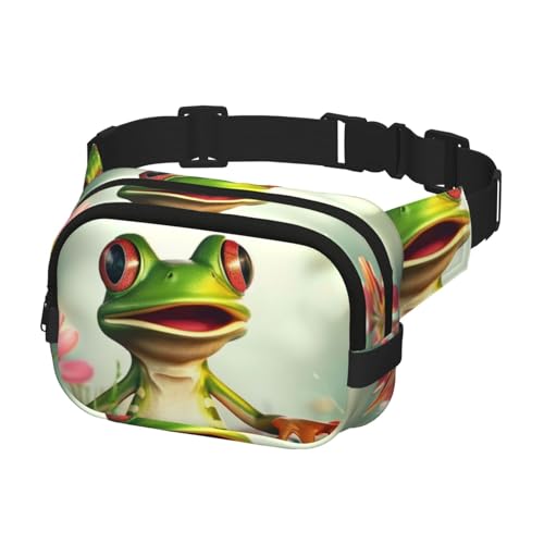 Gürteltasche für Damen und Herren, Bauchtasche für Reisen, Laufen, Bauchtasche, Frosch im Gras mit Blumen, mehrfarbig, Einheitsgröße, Geldgürtel von Generisch
