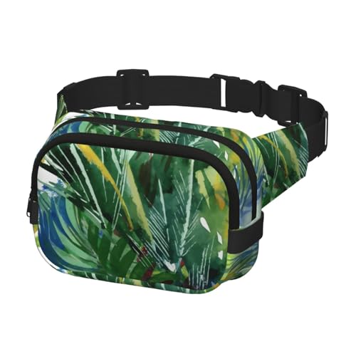 Gürteltasche für Laufen, Damen, Herren, Crossbody-Gürteltasche, Bauchtasche für Reisen, Workout, Wandern, Aquarell, tropischer Dschungel von Generisch