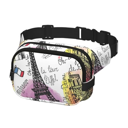 Gürteltasche für Laufen, Damen, Herren, Crossbody-Gürteltasche, Bauchtasche für Reisen, Workout, Wandern, Aquarell-Paris-Wahrzeichen von Generisch