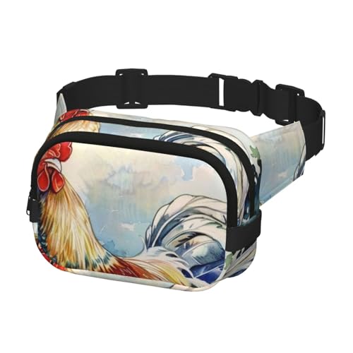 Gürteltasche für Laufen, Damen, Herren, Crossbody-Gürteltasche, Bauchtasche für Reisen, Workout, Wandern, Hahn-Malerei, mehrfarbig, Einheitsgröße, Geldgürtel von Generisch