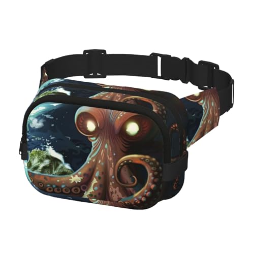 Gürteltasche für Laufen, Damen, Herren, Crossbody-Gürteltasche, Bauchtasche für Reisen, Workout, Wandern, Oktopus mit Erde, mehrfarbig, Einheitsgröße, Geldgürtel von Generisch
