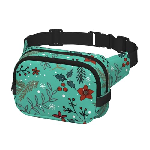 Gürteltasche für Laufen, Damen, Herren, Crossbody-Gürteltasche, Bauchtasche für Reisen, Workout, Wandern, Weihnachten, Schneeflocke und Blumen von Generisch