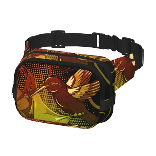 Gürteltasche für Laufen, Damen, Herren, Crossbody-Gürteltasche, Bauchtasche für Reisen, Workout, Wandern, bunte Blumen und Kolibri von Generisch