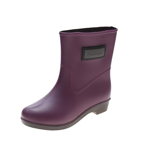 Gummi Stiefeletten Damen Schuhe Wasserdicht Damen Gummistiefel Regenstiefel Leichtgewicht für Bootfahren Angeln Gartenarbeit Landwirtschaft Regenschuhe Schuhe Blockabsatz (Purple,36) von Generisch