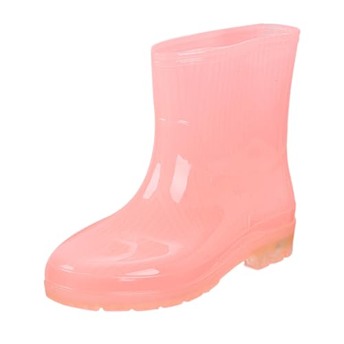 Gummi Stiefeletten Damen Schuhe Wasserdicht Regenstiefel Damen Wadenhohe Regenstiefel Stiefel Einfarbige Gartenschuhe Outdoor Bequeme Gummistiefel Extra Weit wasserdichte Boots (Pink,40) von Generisch