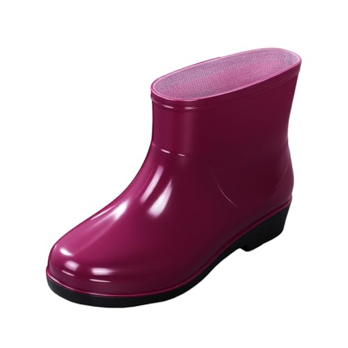 Gummi Stiefeletten Damen Wetterfeste Schuhe Damen Regenschuhe Bequeme Gummistiefel für Outdoor Spaziergänge Im Garten,Freizeitkleidung mit Schlupfsohle Schuhe Frühling Sneaker (Purple,37) von Generisch