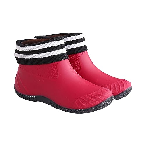 Gummischuhe Wasserdichte Stiefeletten Damen Modische Lässige Innere Hohe Regenschuhe Plus Baumwolle Abnehmbare Weibliche Flache Rutschfeste Äußere Multifunktionale Damen Keilabsatz Schuhe (Red,38) von Generisch