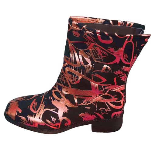 Gummistiefel 37 Mädchen Damen Winterstiefel Gefüttert Wasserdicht, Unregelmäßige Pu-Stiefel, Damen-Stiefel Mit Weitem Bein, Niedrigem Absatz Und Mittlerer Wade, Absatz, Kurzer Mittlere Wade von Generisch