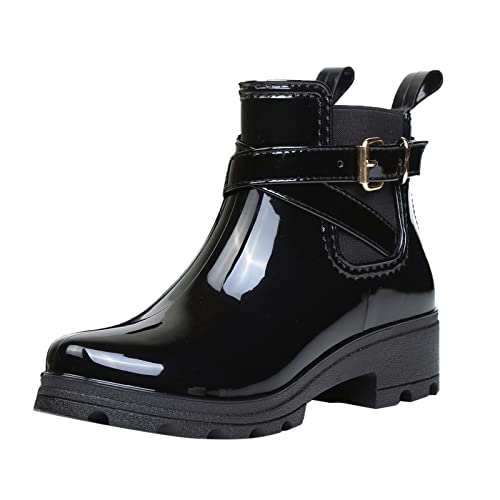 Gummistiefel 39 Damen Stiefel Weiter Schaft Damen Regenstiefel Wasserschuhe für Kurze Stiefel Outdoor Schuhe Pvc Keilabsatz Schuhe Sneaker 41 (Black,41) von Generisch