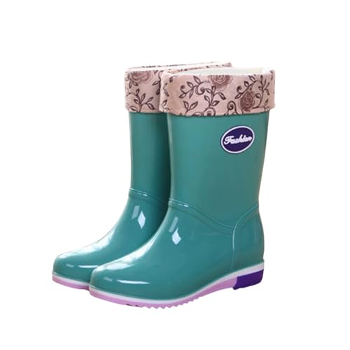 Gummistiefel 40 Wasserfeste Stiefel Damen Regenstiefel Damen,mittelhohe Gummistiefel,Kurze,Wasserschuhe,Wasserstiefel,Winter,Plus Samt,Warme,Schuhe Weite K (Green,39) von Generisch