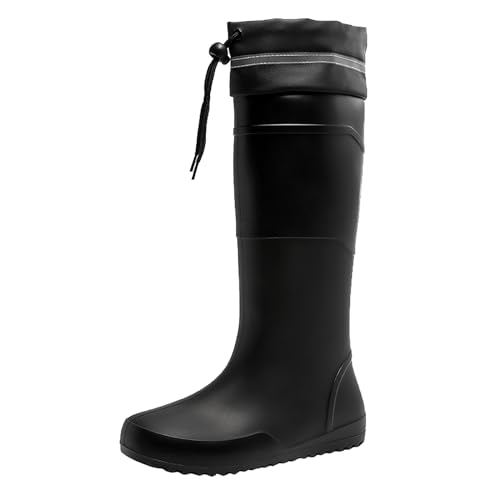 Gummistiefel Bunt Damen Wasserfeste Schuhe Extra Hohe Regenschuhe mit Flacher Sohle für Herren,Wasserschuhe für Herren,mit Geschirr und Festem Baumwollvlies,Lange Schuhe (Black,42) von Generisch