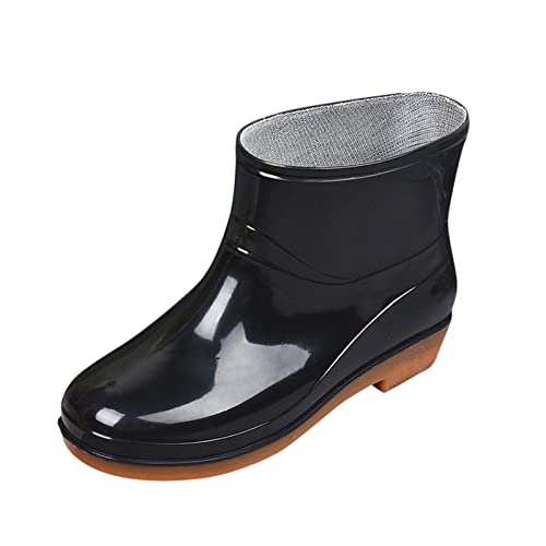 Gummistiefel Damen/Herren Gummischuhe Festival Gummistiefel Reitstiefel Ankle Gummistiefeletten Regenschuhe Extra Weit Regenboots Chelsea Boots Mit rutschfest Sohle, Black, 40 von Generisch