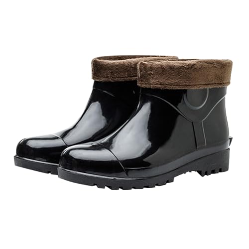 Gummistiefel Damen/Herren mit Fleece-Manschette Halbhoch Regenschuhe Rutschfest Wasserdicht Regenstiefel Winter Kurze Stiefel Atmungsaktive Gummistiefel Einfarbig Stiefeletten von Generisch
