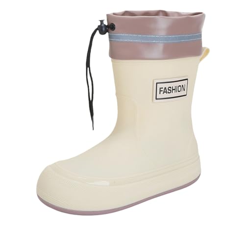 Gummistiefel Damen，Mode Freizeit Halbhoch Regenstiefel，Warm GefüTtert Regenschuhe，Wasserdicht Gartenschuhe，Rutschfester Abriebfest Arbeitsschuhe，Dicker Sohle Schlupfstiefel，Outdoor Angelstiefel von Generisch