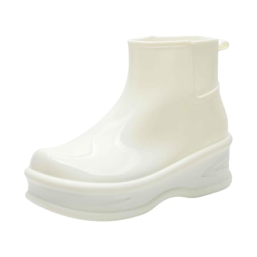 Gummistiefel Damen 37 Outdoor Stiefel Wasserdicht Modische Regenstiefel für Männer und Frauen,Rutschfeste Regenschuhe für Die Arbeit Im Freien,Angeln,Reisen Keilabsatz Schuhe Damen (White,39) von Generisch