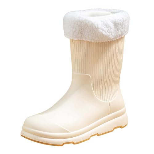 Gummistiefel Damen 39 Regenschuhe Wasserdicht Women'S Spring Summer Autumn And Winter Mid Tube Plus Velvet Cotton Removable And Washable Outdoor Fashion Work Fishing Car Wash Damen Winter (White,40) von Generisch