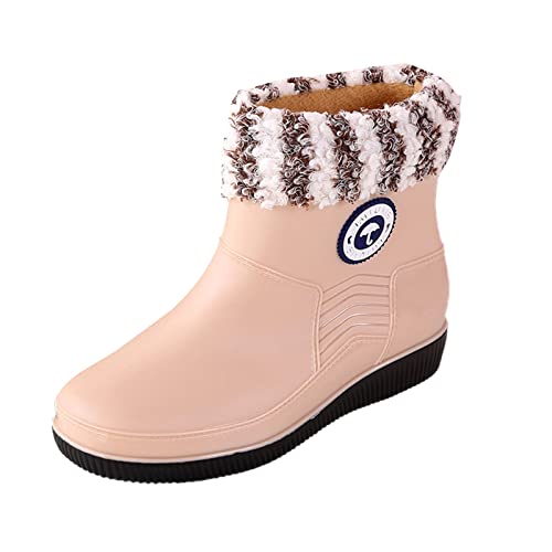 Gummistiefel Damen 40 Wasserdicht mit Blockabsatz Gefüttert Gummistiefel Schwarz Weiß Beige Rain Boots 37 Leichte Regenstiefel Kurz Halbhoch Stiefeletten Regen Stiefeletten Gr.37-41 von Generisch