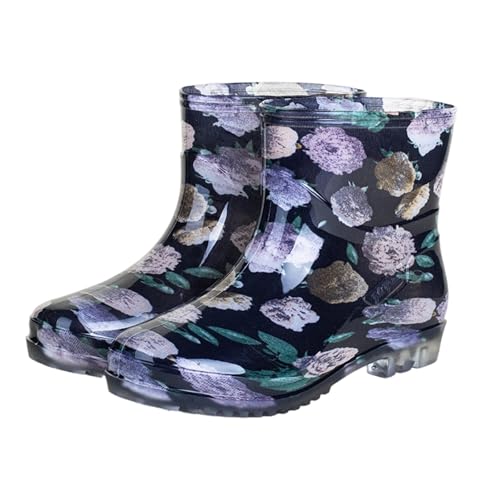Gummistiefel Damen Damen-Gummistiefel, niedrig geschnitten, rutschfeste Gummisohle, bequem, leicht, für die Arbeit in der Küche, im Freien, jeder Jahreszeit Damen Schuhe Keilabsatz (Light Purple, 36) von Generisch