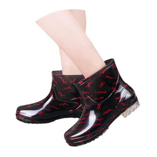 Gummistiefel Damen Damen Niedrig geschnittene Regenstiefel, Schlupfschuhe für Garten Küche, bequem, leicht, für alle Jahreszeiten, Freizeitschuhe Schuhe Damen Turnschuh Sneaker (Black, 38) von Generisch
