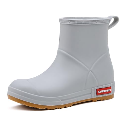 Gummistiefel Damen Damen-Regenschuhe, stilvolle Regenstiefel mit Dicker Sohle für Outdoor-Aktivitäten, strapazierfähige Gel-Schuhe mit, für Damen Schuhe Silber Sandalen (Grey, 42) von Generisch