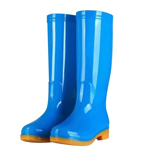 Gummistiefel Damen Damen-Regenstiefel, hohe Gummischuhe für den täglichen Gebrauch im Freien, bequeme Sohle, strapazierfähiges TPR-Material, leichtes Design, einfach den ganzen Schuhe Flach (Blue, 41) von Generisch