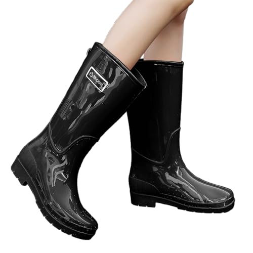 Gummistiefel Damen Damen Regenstiefel Outdoor Slip Mid Calf Regenschuhe zum Wandern Camping Alltagskleidung Bequem Niedriger Absatz Modisch Schuhe Damen Chucks Winter (Black, 36) von Generisch