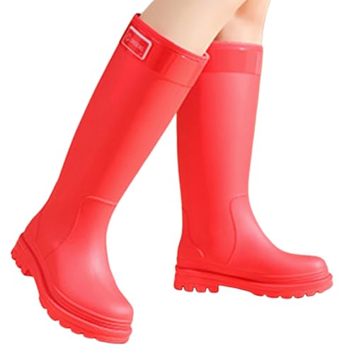 Gummistiefel Damen Damen Regenstiefel Slipper Outdoor Casual Bequeme Knöchelschuhe Gummi mit niedrigem Absatz zum Wandern Camping Alltagskleidung Schuhe Damen 80 (Red, 39-40) von Generisch