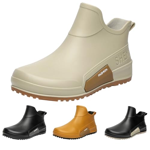 Gummistiefel Damen GefüTtert Regenstiefel Rutschfeste Warme Regenschuhe Wasserdicht MäNner Chelsea Stiefeletten Mode Gartenschuhe Kurzschaft Gummisohle Schlupfstiefel Outdoorschuhe für Camping Fishing von Generisch