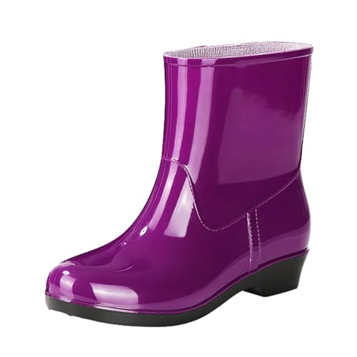 Gummistiefel Damen Gelb Regen Stiefeletten Regenstiefel Damen Wadenhohe Regenstiefel Stiefel Einfarbige Gartenschuhe Outdoor Bequeme Arbeitsstiefel Schuhe Winter Stiefeletten (Purple,36) von Generisch