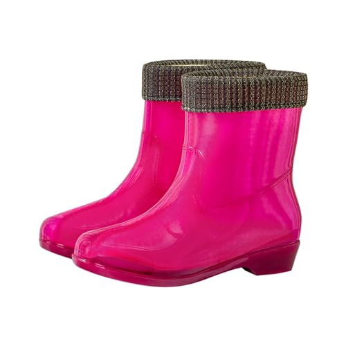 Gummistiefel-Damen-Gummistiefel mit mittlerer Wade, modische, rutschfeste strapazierfähige Jelly-Schuhe mit Fleece für Wärme (39) von Generisch