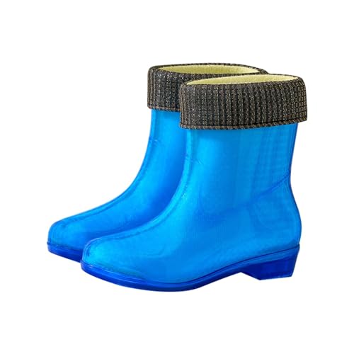 Gummistiefel-Damen-Gummistiefel mit mittlerer Wade, modische, rutschfeste strapazierfähige Jelly-Schuhe mit Fleece für Wärme (Blue, 38) von Generisch