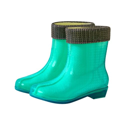 Gummistiefel-Damen-Gummistiefel mit mittlerer Wade, modische, rutschfeste strapazierfähige Jelly-Schuhe mit Fleece für Wärme (Green, 39) von Generisch