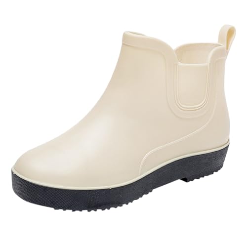 Gummistiefel Damen Kurz, Reitstiefeletten Damen Wasserdicht Stiefel rutschfest Regenstiefel Verschleißfest Stiefeletten Leichte Gummi Stiefel Low-Top Gummistiefeletten Flacher Mund Outdoorschuhe von Generisch