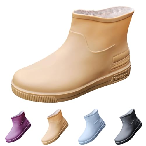 Gummistiefel Damen Kurz Schaft Wasserdicht Regenstiefel Low-Cut Bequeme Regenschuhe Casual Stiefel Einfarbig Rutschfester Gartenschuhe Für Garten Und Regen Gummistiefeletten Arbeitsschuhe von Generisch