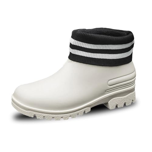 Gummistiefel Damen Paar Regenschuhe für draußen, Über 100 Baumwollmodelle, Wasserschuhe, Dicke Unterseite, Bequeme, rutschfeste Gummischuhe für die Küche, für Männer Frauen Damen Abend (White, 36) von Generisch