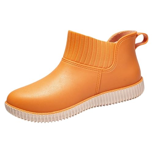 Gummistiefel-Damen-Regenschuhe, modische, niedrig geschnittene Gummistiefel, rutschfeste Outdoor-Arbeitsschuhe zum Gehen Autowaschen, ganzjährig, Bequeme Freizeitkleidung mit Jeans (Orange, 39) von Generisch