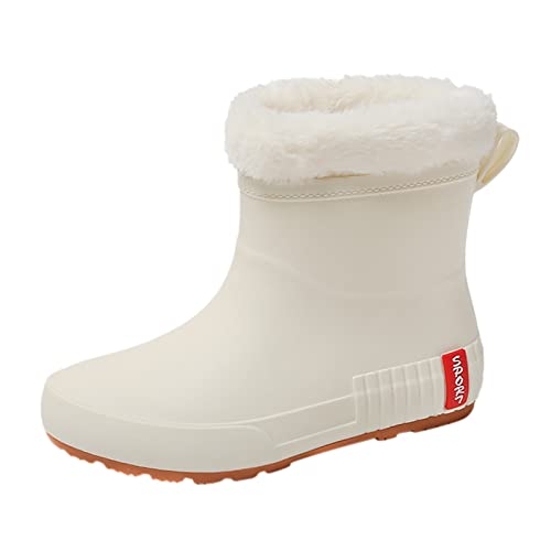 Gummistiefel Damen Regenstiefel mit mittlerem Fass für Studenten, warm, wasserdicht, rutschfest, Plus Samt-Wasserschuhe, Gummischuhe Damen Schuhe Keilabsatz Elegant (D, 40) von Generisch