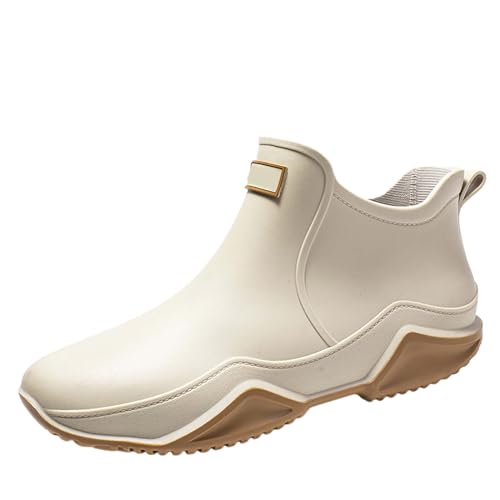 Gummistiefel Damen Rosa Wasserdichte Boots Männer Frauen Regen Slip Casual Schuhe Kurz Auf Stiefel Wasser Ankle Outdoor Männer Casual Schuhe Herren Weiße Sohle (White,39) von Generisch