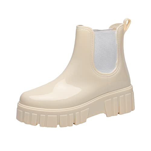 Gummistiefel Damen Schneestiefel Damen rutschfest abnehmbar mit Baumwolle innen Regenstiefel Outdoor Gummi Wasserschuhe Damen Schuhe Schwarz Ballerina (Beige, 41) von Generisch