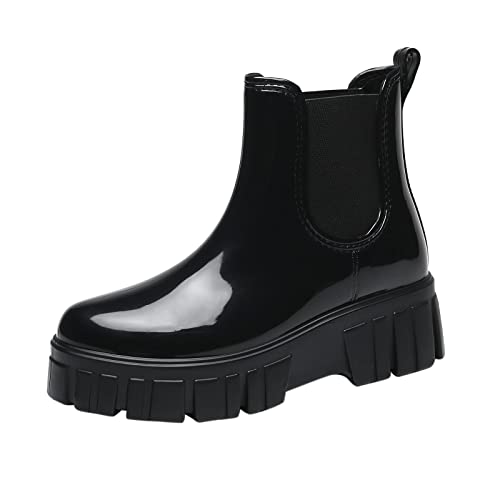 Gummistiefel Damen Schneestiefel Damen rutschfest abnehmbar mit Baumwolle innen Regenstiefel Outdoor Gummi Wasserschuhe Damen Schuhe Schwarz Ballerina (Black, 38) von Generisch