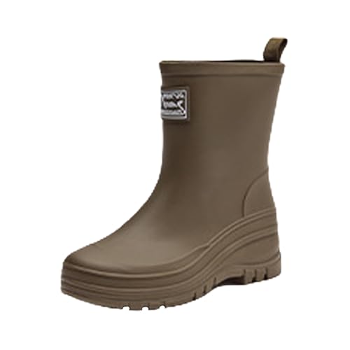 Gummistiefel Damen Stallstiefel Damen Wasserdicht Regenstiefel Dicke Rutschfeste Verschleiß Casual Adult Outdoor Gummischuhe Rolling Soft Schuhe Stiefeletten (Brown,40) von Generisch
