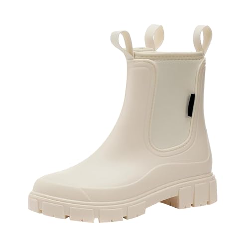 Gummistiefel Damen Wasserdicht Gummistiefeletten Stylisch Halbhohe Boots Rutschsicher Abriebfest Outdoorschuhe Atmungsaktiv Regenschuhe Komfort Garten Stiefeletten Slip On Regenstiefel von Generisch