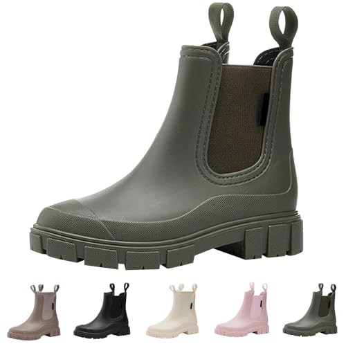Gummistiefel Damen Wasserdicht Gummistiefeletten Stylisch Halbhohe Boots Rutschsicher Abriebfest Outdoorschuhe Atmungsaktiv Regenschuhe Komfort Garten Stiefeletten Slip On Regenstiefel von Generisch