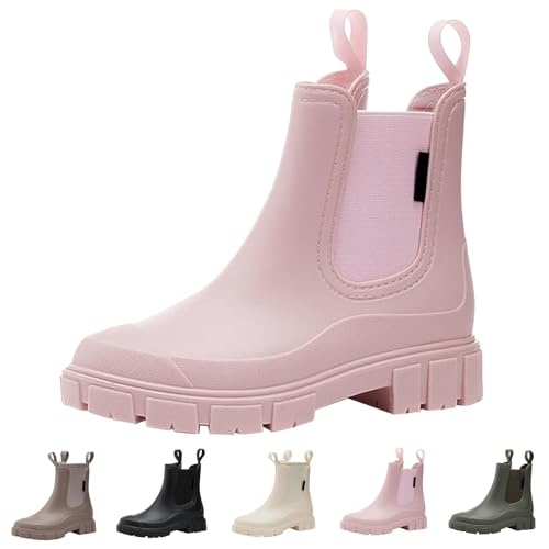 Gummistiefel Damen Wasserdicht Gummistiefeletten Stylisch Halbhohe Boots Rutschsicher Abriebfest Outdoorschuhe Atmungsaktiv Regenschuhe Komfort Garten Stiefeletten Slip On Regenstiefel von Generisch
