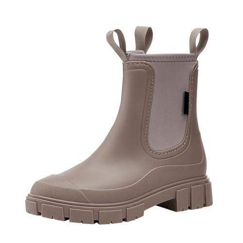 Gummistiefel Damen Wasserdicht Gummistiefeletten Stylisch Halbhohe Boots Rutschsicher Abriebfest Outdoorschuhe Atmungsaktiv Regenschuhe Komfort Garten Stiefeletten Slip On Regenstiefel von Generisch