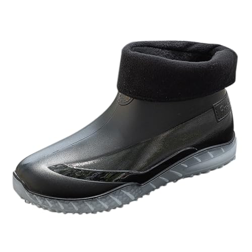 Gummistiefel Damen Wasserdicht Regenstiefel Men'S Spring Summer Autumn And Winter Short Sleeved Cotton Detachable And Washable Outdoor Fashion Student Work Fishing Non Slip Warm K Herren (Black,44) von Generisch