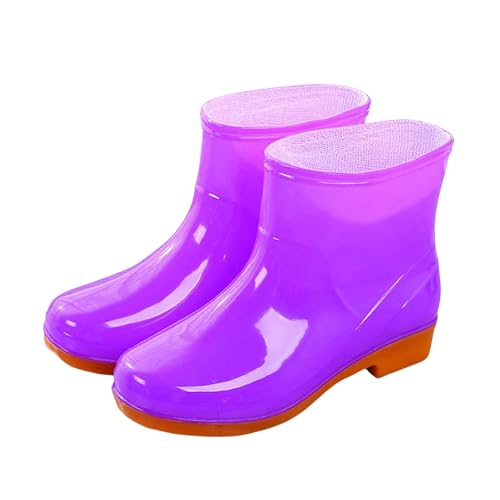 Gummistiefel Damen wasserdichte Stiefel Damen Regenstiefel Tube Plus Samt Regenstiefel Schuhe Gummischuhe Überschuhe Wasserstiefel Gummi Stiefeletten Stiefel (Purple,36) von Generisch