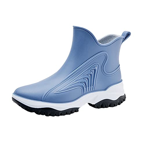 Gummistiefel Damen Wasserdichte Stiefeletten Damen Regenschuhe Außen Wasserdichte Schuhe Küche Gummischuhe Weicher Bequeme Regenstiefel mit mittelrohr Schuhe Keilabsatz Schwarz (Blue,38) von Generisch