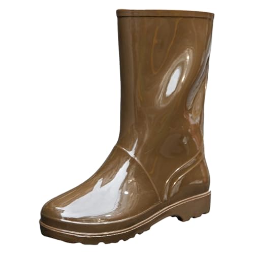 Gummistiefel Damen Wasserdichte Stiefeletten Damen Regenstiefel für,Gartenstiefel,Kniehohe Regenschuhe mit Bequemer Innensohle,Rutschfeste Hohe Regenstiefel Fahrrad Schuhe (Brown,41) von Generisch